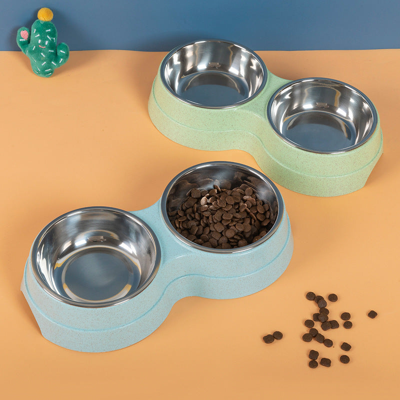 Double Pet Bowls Dog Stainless Steel