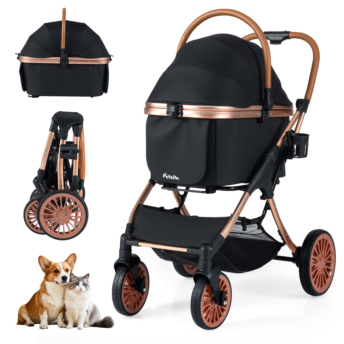 Pet Stroller with Sun Shade and Safety Belt