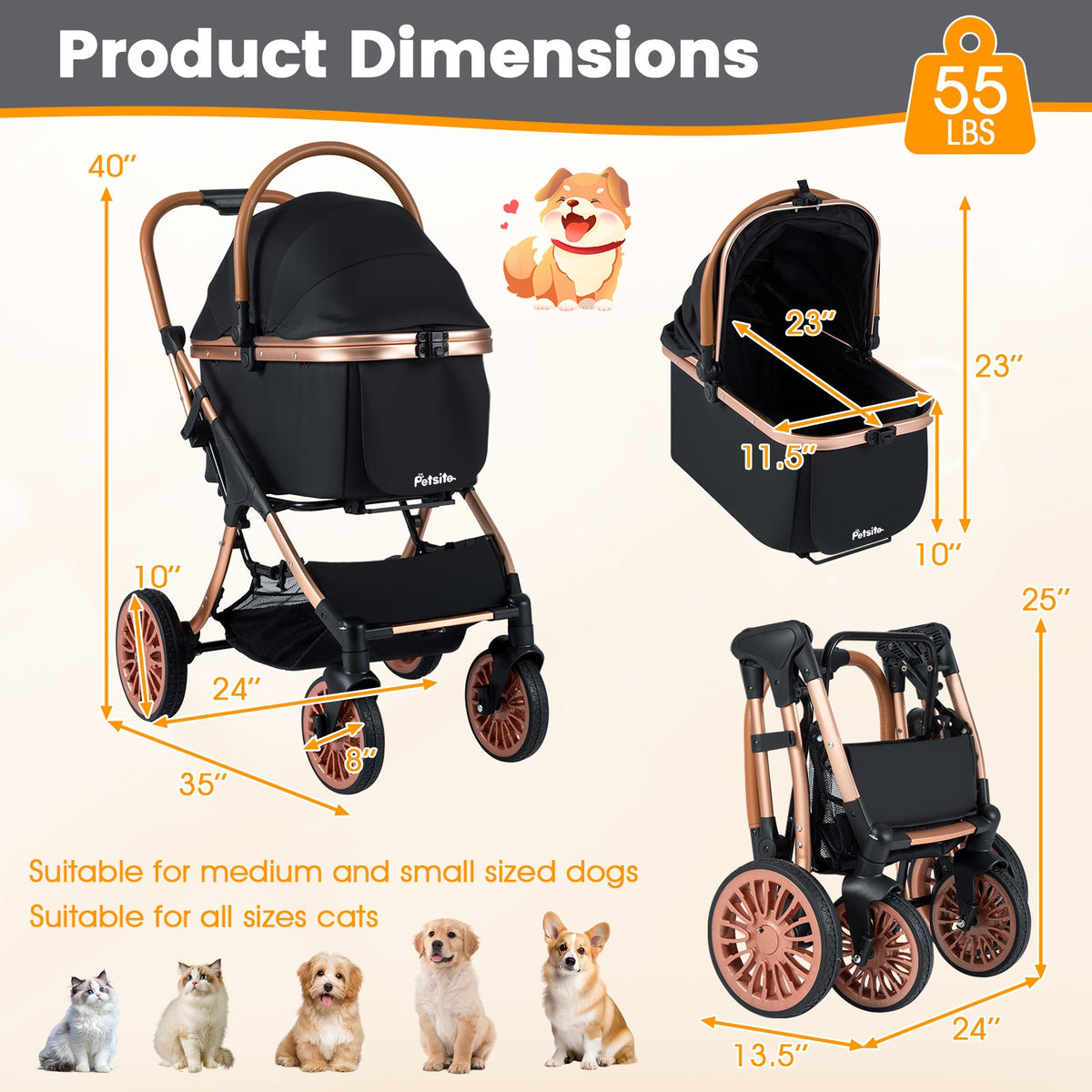 Pet Stroller with Sun Shade and Safety Belt