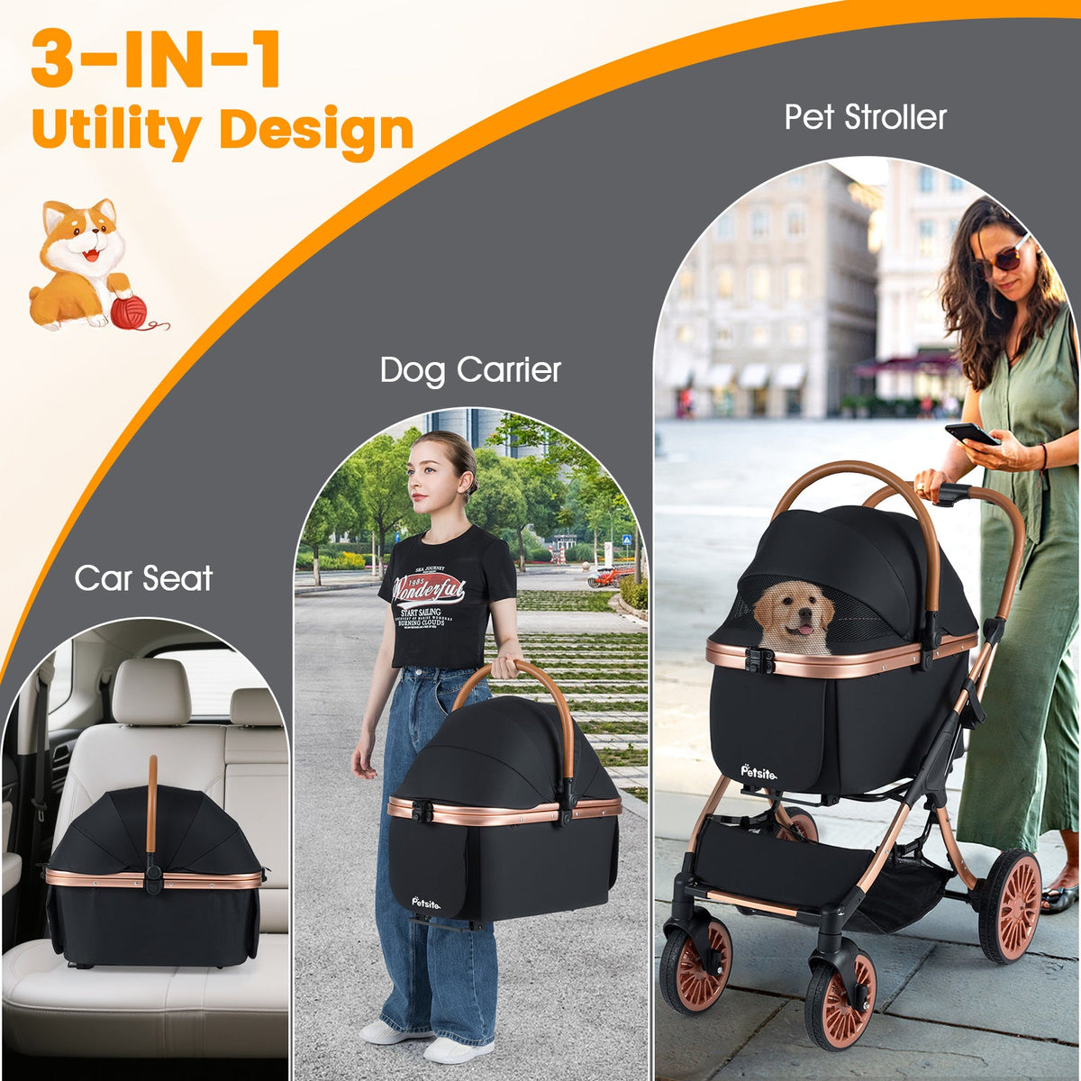 Pet Stroller with Sun Shade and Safety Belt