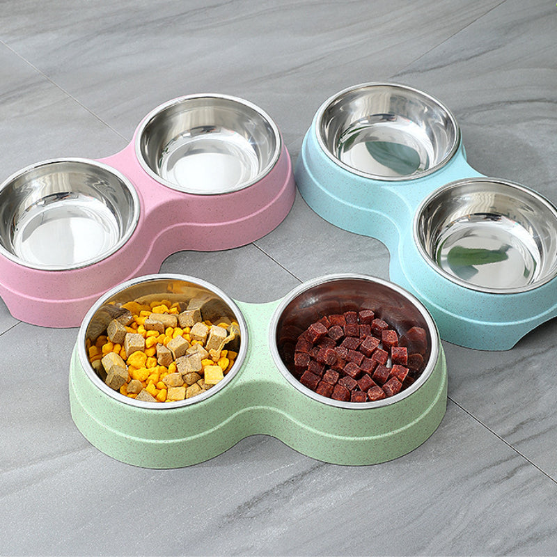 Double Pet Bowls Dog Stainless Steel