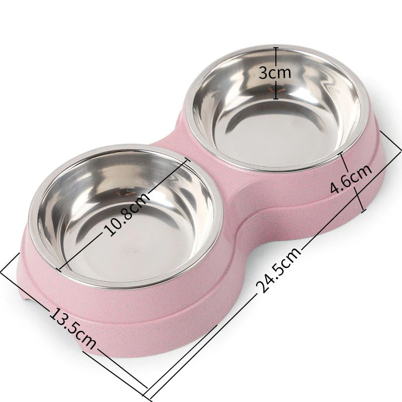Double Pet Bowls Dog Stainless Steel