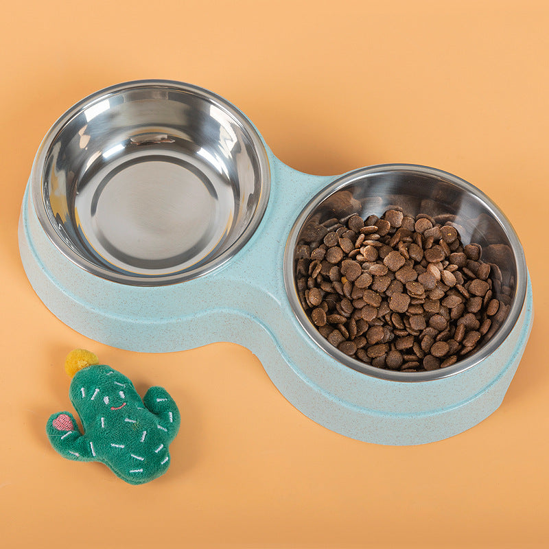 Double Pet Bowls Dog Stainless Steel