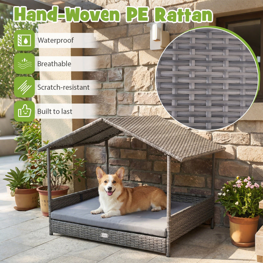 Elevated PE Rattan Dog Bed with Canopy