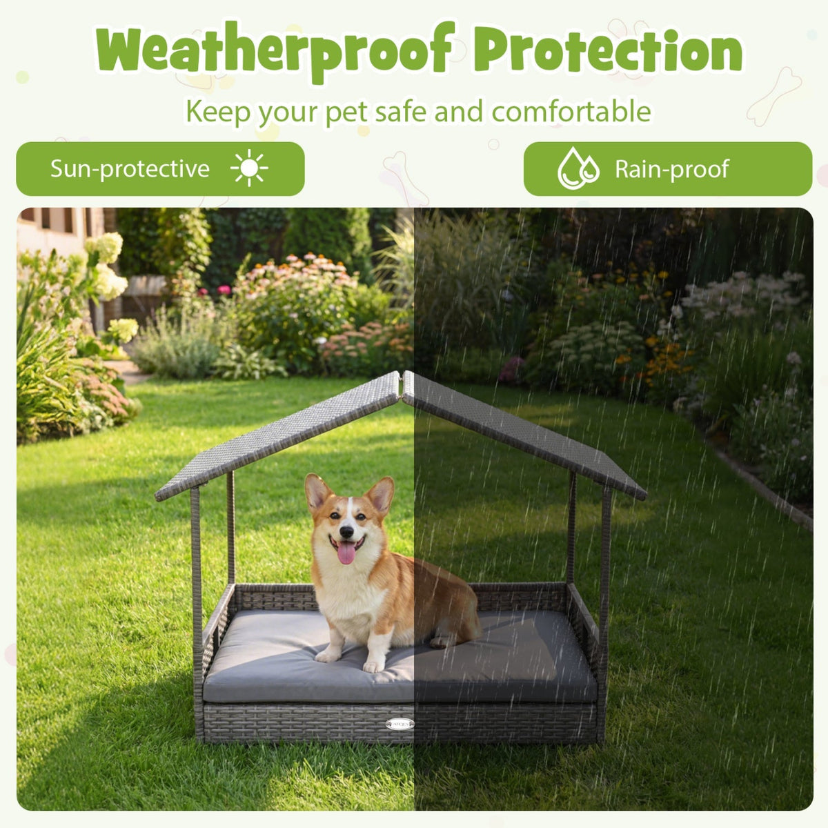 Elevated PE Rattan Dog Bed with Canopy