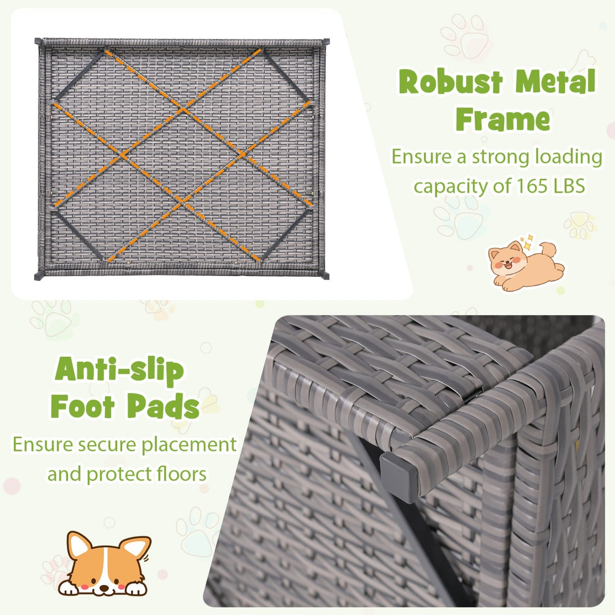 Elevated PE Rattan Dog Bed with Canopy