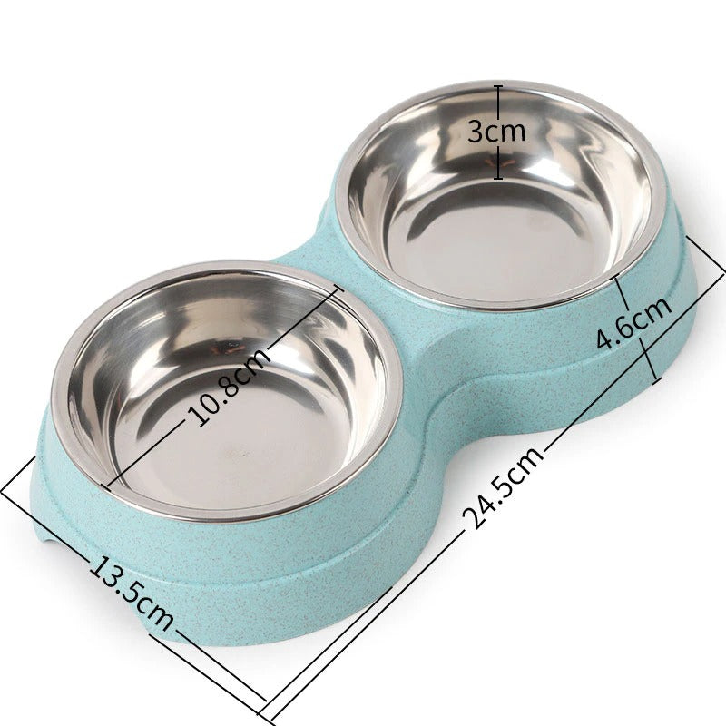 Double Pet Bowls Dog Stainless Steel