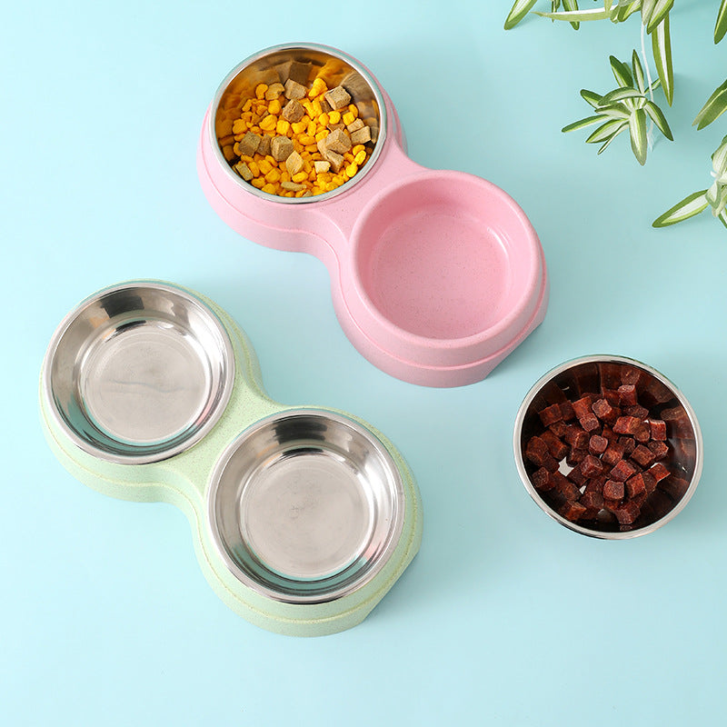 Double Pet Bowls Dog Stainless Steel